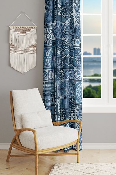 Moud's Ephesus Mosaic Patterned Suede Living Room Hall Background Curtain Printed Extrafor Drawstring SINGLE WING PRD-1016