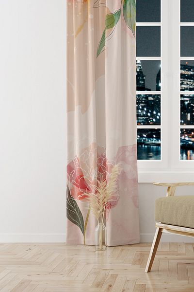 Moud's Flower Art Patterned Suede Living Room Hall Background Curtain Printed Extrafor Drawstring SINGLE WING PRD-1030