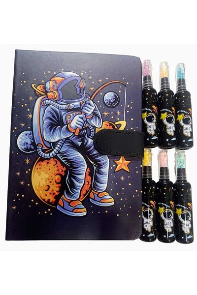 sevgi kırtasiye AStronot Patterned Memory Book Galaxy 6 Pieces with Highlighter Gift