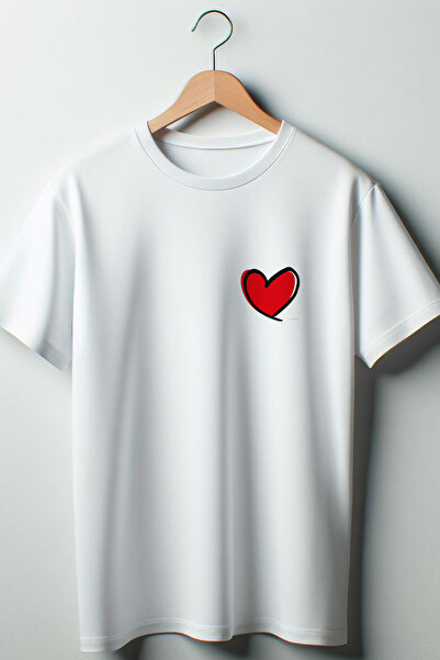 Vordevia Tricou imprimat cu inimă cu desen 2024, alb, supradimensionat, cu de...