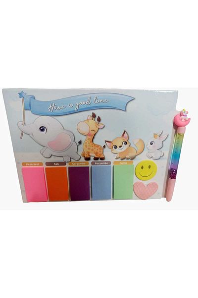sevgi kırtasiye Cute Animals Weekly Planner with Glitter Watery Pen Gift