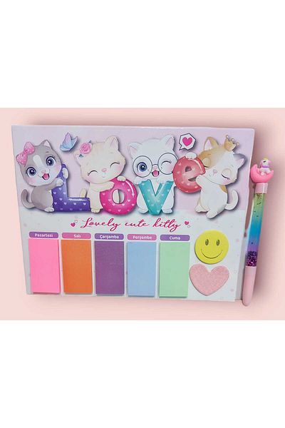 sevgi kırtasiye Planificator săptămânal Cute Kittens Love Cats Kitty cu cadou argintiu pentru stilou