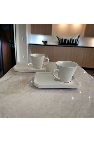 WPAWZ 4 Piece Cup Set for 2 People - Coffee Cup Set White