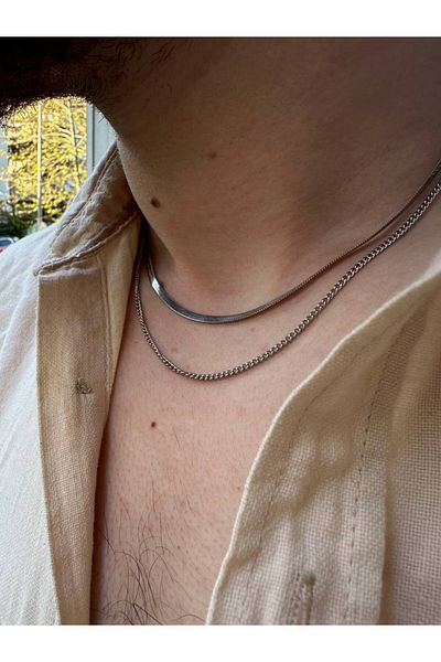 Arvens Silver Mirror Men's Necklace Women's Stainless Steel Unisex Non-Tarnish Color-Tossing