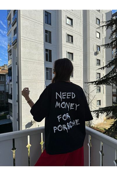 Jose Clothing Μπλουζάκι Porsche Printed Μαύρο από οργανικό βαμβάκι Oversize - Κοντό μανίκι