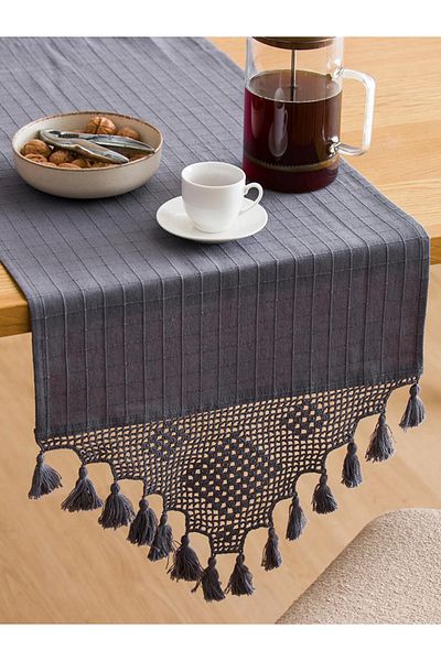 LC Waikiki Lace Detailed Tasseled Runner Navy Blue 40X120 cm