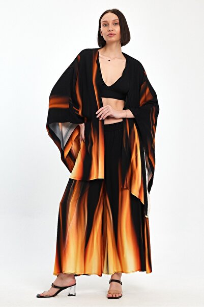 ZTO WOMEN'S SALAŞ BOTTLE PATTERNED KIMONO PANT DOUBLE SET