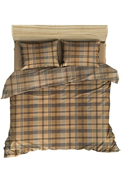 makiteks Maki Cotton Beige καρό 200x220 cm Σετ Παπλωματοθήκη διπλό και 2 Μαξιλαροθήκες