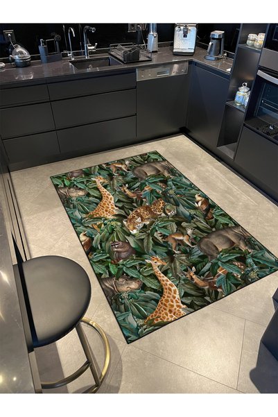 Rugs Modern Halı Black Colored Floral Floral Giraffe Modern Decorative Carpet...