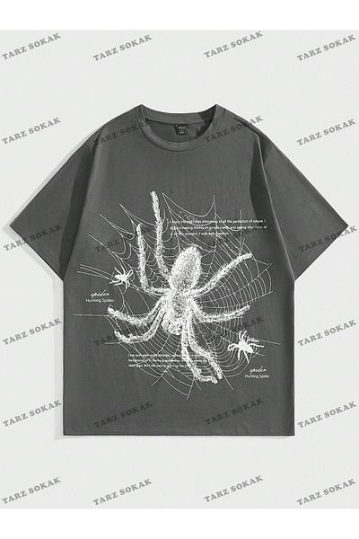 Advantage KOD Advantage Trend Goth Men's Slogan and Spider Pattern T-Shirt