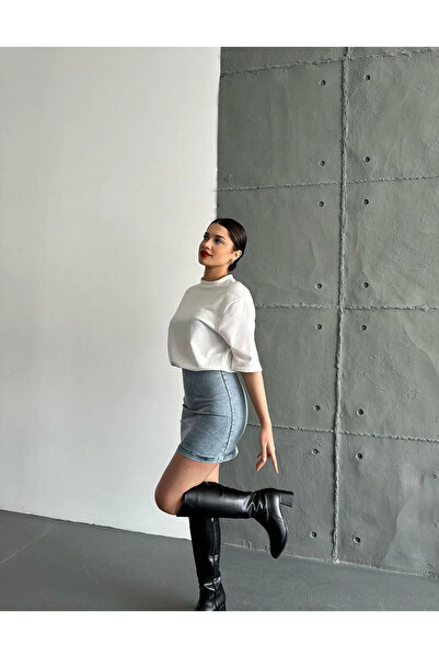 My Blog Λεπτομερές Mini T-Shirt φόρεμα με λευκή επένδυση τζιν