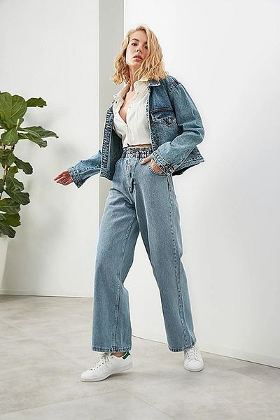 LAMİRA Ice Snow Elastic Waist Lycra High Waist Loose Wide Leg Jeans Wide Leg Jeans