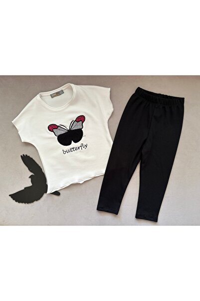 SANTRALBEBE طقم لباس ضيق مطرز على شكل فراشة للفتيات