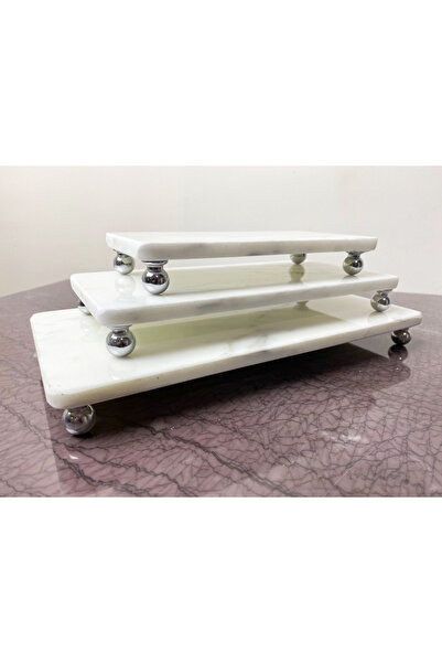 artisimo Natural Marble 3-Piece Presentation Set Silver Ball Leg 3-Piece Marble Presentation Set