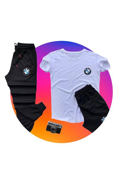 YOHO SPORT Bmw Printed Unisex Summer T-shirt and Sweatpants 3-piece Set Combination Set