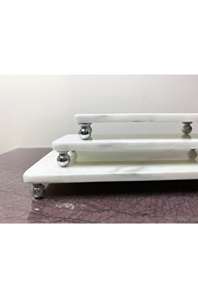 artisimo Natural Marble 3-Piece Presentation Set Silver Ball Leg 3-Piece Marble Presentation Set