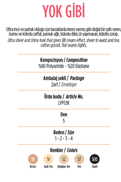 Penti TEN /Nude 57 numara.YOK GİBİ. 5 Den. PARLAK.Ultra İnce.Krem etkili.Burnu ve külodu şefaf. PAMUK AĞLI