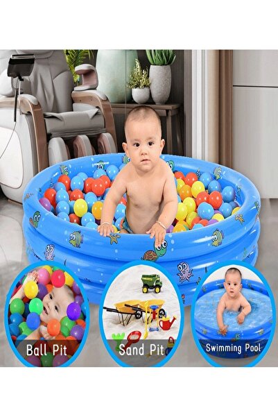 RICHIE Şişme tabanlı mavi havuz 3 boğumlu 100cm çocuk havuzu bebek havuzu