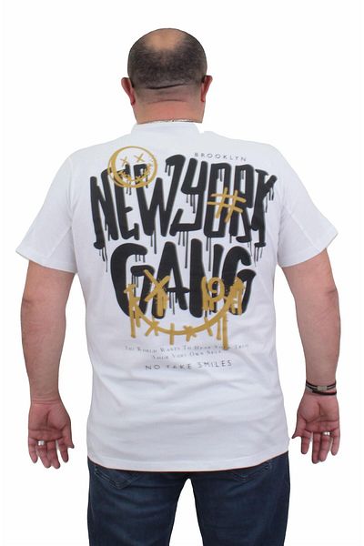 MocGrande Men's Large Size T-Shirt - Crew Neck, Gang 24132 WHITE