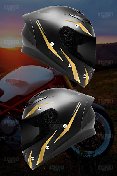 STİCKERCI BEY Agresif Gold Kask Sticker Kaplama Tam Yüz Full Set