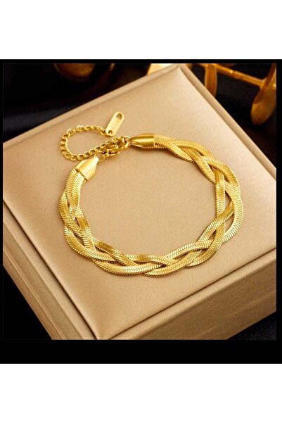 ESJ اسوارة ستانلس ستيل لون ذهبي طبقة ايطالية مقاس 18.5 سم للجنسين