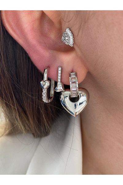Pinery Jewels Stone Detailed Heart 3 Piece Earring Set
