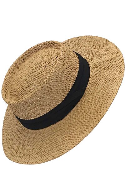 Mood Agenda Унисекс лятна черна раирана органична сламена шапка Fedora