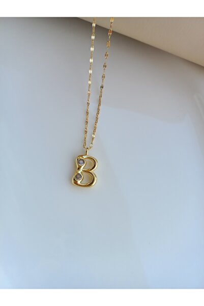 Tişt Accessory Kadın Gold Zirkon Taşlı B Harfli Çelik Kolye