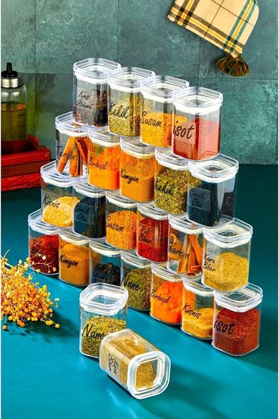 ŞAKİLATA CONCEPT 24-Piece 250 Ml Acrylic Storage Container with Label - Premium Leak-Proof Mica Spice Rack