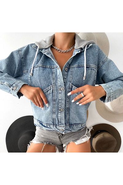 Ekim Store Jachetă gri din denim cu glugă