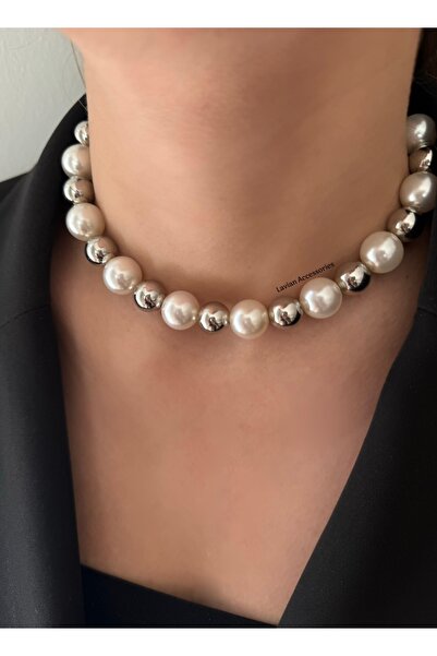 Lavian Accessories İncili Gümüş Choker Kolye