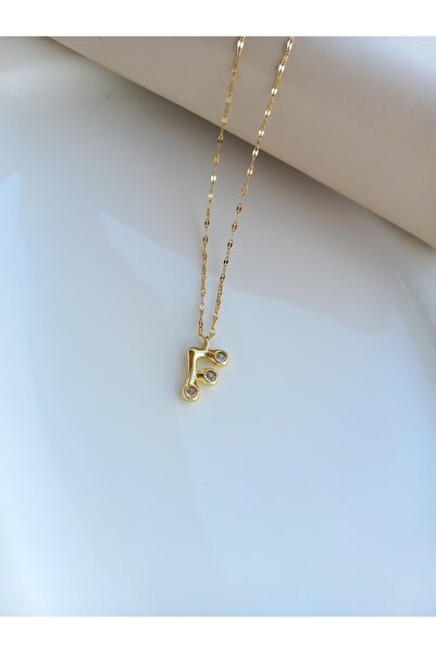 Tişt Accessory Kadın Gold Zirkon Taşlı F Harfli Çelik Kolye