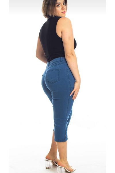 AKŞEN GİYİM LARGE SIZE COTON DENIM FABRIC HIGH WAIST BOL LYCRAS COMBINATING JEANS CAPRY PANTS