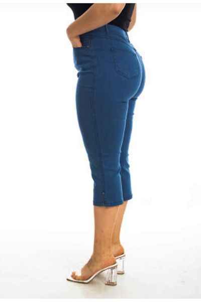 AKŞEN GİYİM LARGE SIZE COTON DENIM FABRIC HIGH WAIST BOL LYCRAS COMBINATING JEANS CAPRY PANTS