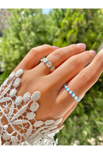 WiLi Papatya Yüzük Boncuk Yüzük Seti Handmade Yüzük