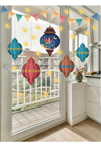 MAARS Şeffaf Çift Yönlü Sticker 3d Görünümlü Ramazan Fener Süsleri, Cam, Duva...