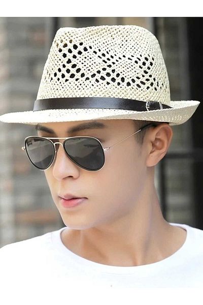 Mood Agenda Unisex Summer Organic Knitted Buckle Straw Fedora Hat