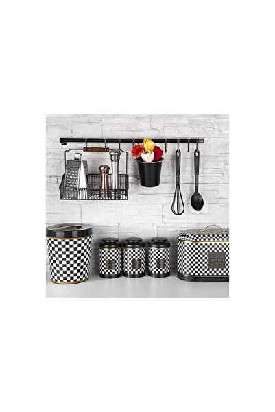 Ermek Retro Askılı Mutfak Sepeti TezgahÜstü DuvarAskılı Ahşap KulpluDüzenleyici Organizeri Siyah Askı Set