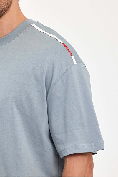 Rodi Jeans Men's Light Gray Shoulder Rodi Jeans Printed Crew Neck Relaxed Fit Cotton T-Shirt