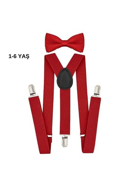 teknotrust Red Bloom Store - 1-9 Years Red Pants and Suspender Bow Tie Set Textile