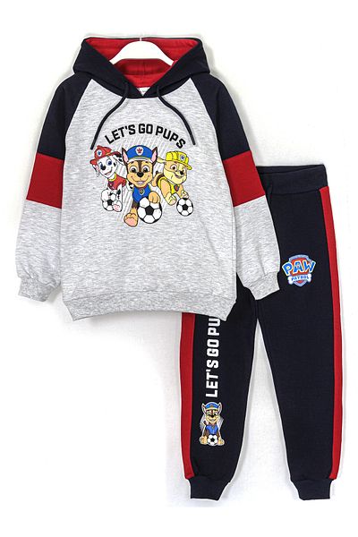 DobaKids Paw Patrol Printed Raglan Sleeve Hooded Long Sleeve Boys' Tracksuit Set 2-8 Years Old Gray Navy Blue