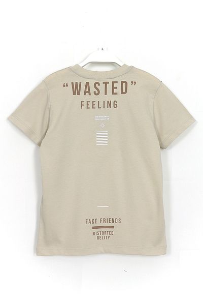 DobaKids Wasted Feeling Slogan Printed Boy's Summer Double Suit 8-15 Years Καφέ