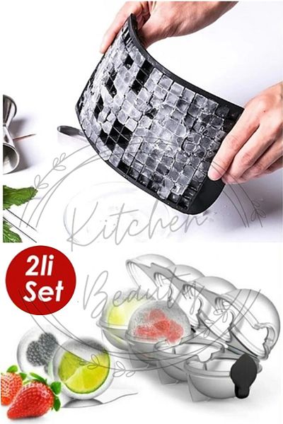 Kitchen Beauty Set of 2 Ice Molds| 160 Pieces Silicone Small Cube Shaped Ice Mold and 4 Ball Sphere Ice Mold