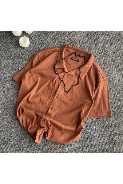 Retro Apaj Collar Slim Fit Summer Sand - Short Sleeve Shirt
