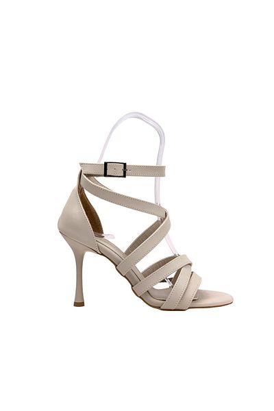 bescobel Women's Densar Skin Thin Heeled Tape Detailed Ankle Strap Shoes 10Cm 501