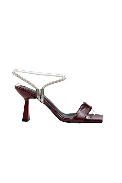 bescobel Papuci de damă din piatră cu toc subțire roșu Claret - Defna 7,5 cm ...