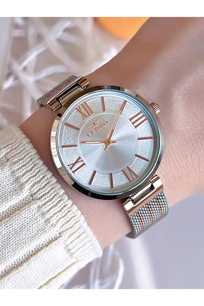 FERRO Silver/Rose Anti-Tarnish Color-Free 3 Atm Special Design Women's Wristwatch with Straw Cord BF21155CWT-E