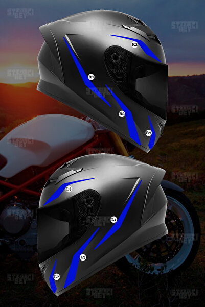 STİCKERCI BEY مجموعة ملصقات خوذة عدوانية باللون الأزرق الداكن مع لمسة نهائية ...