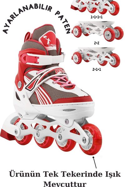 welcomein Red Lighted Adjustable Silicone Caster Metal Practice Skating Helmet Knee Brace Elbow Brace Set