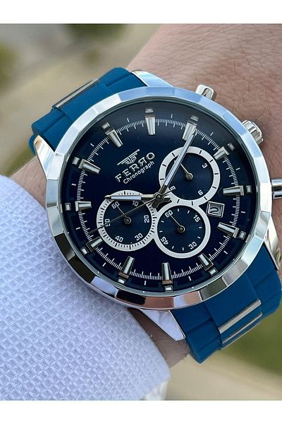 FERRO Inner Functions Active Navy Color Silicone Cord 30 Mt Waterproof Men's Wristwatch EF31360-L
